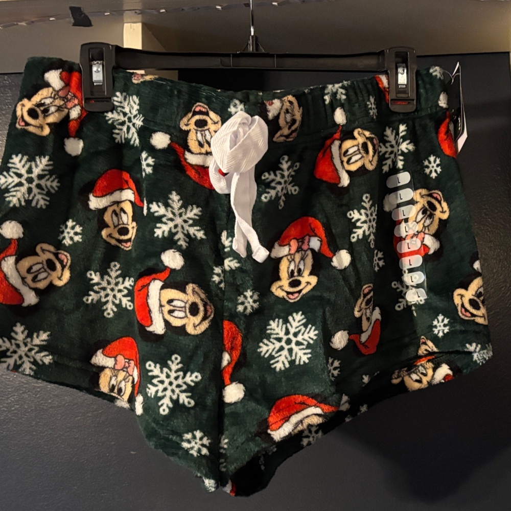 Disney Green Fleece Shorts with Santa Mickey